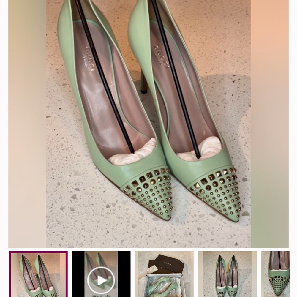 Gucci Light Green Studded Heels